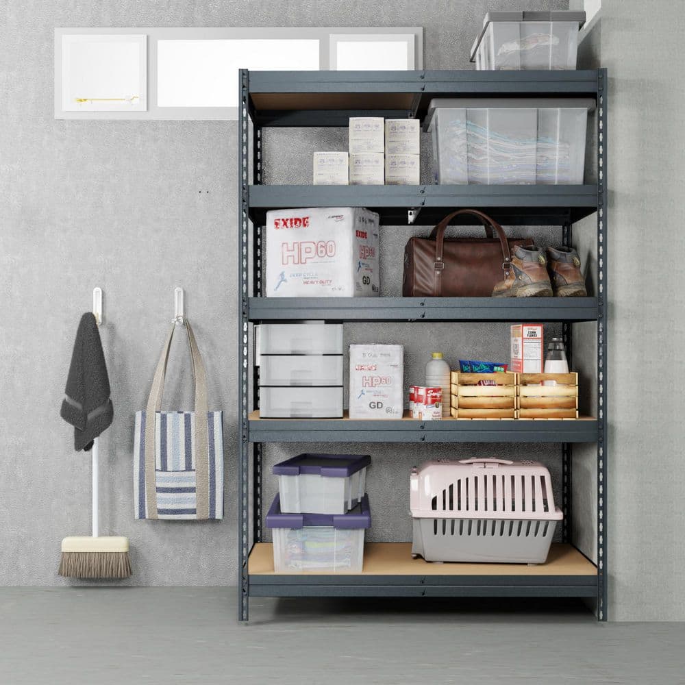 5-Tier Powder-Coated Steel Garage Storage Shelving Unit in Matte Dark Gray, HDF Racks (39.4 in. W x 71 in. H x 20 in. D) - Hercitys