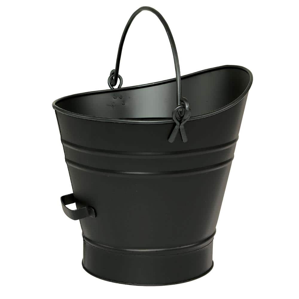 14 in. Tall Black Traditional Galvanized Steel Round Small Pellet Bucket with Handles - Hercitys