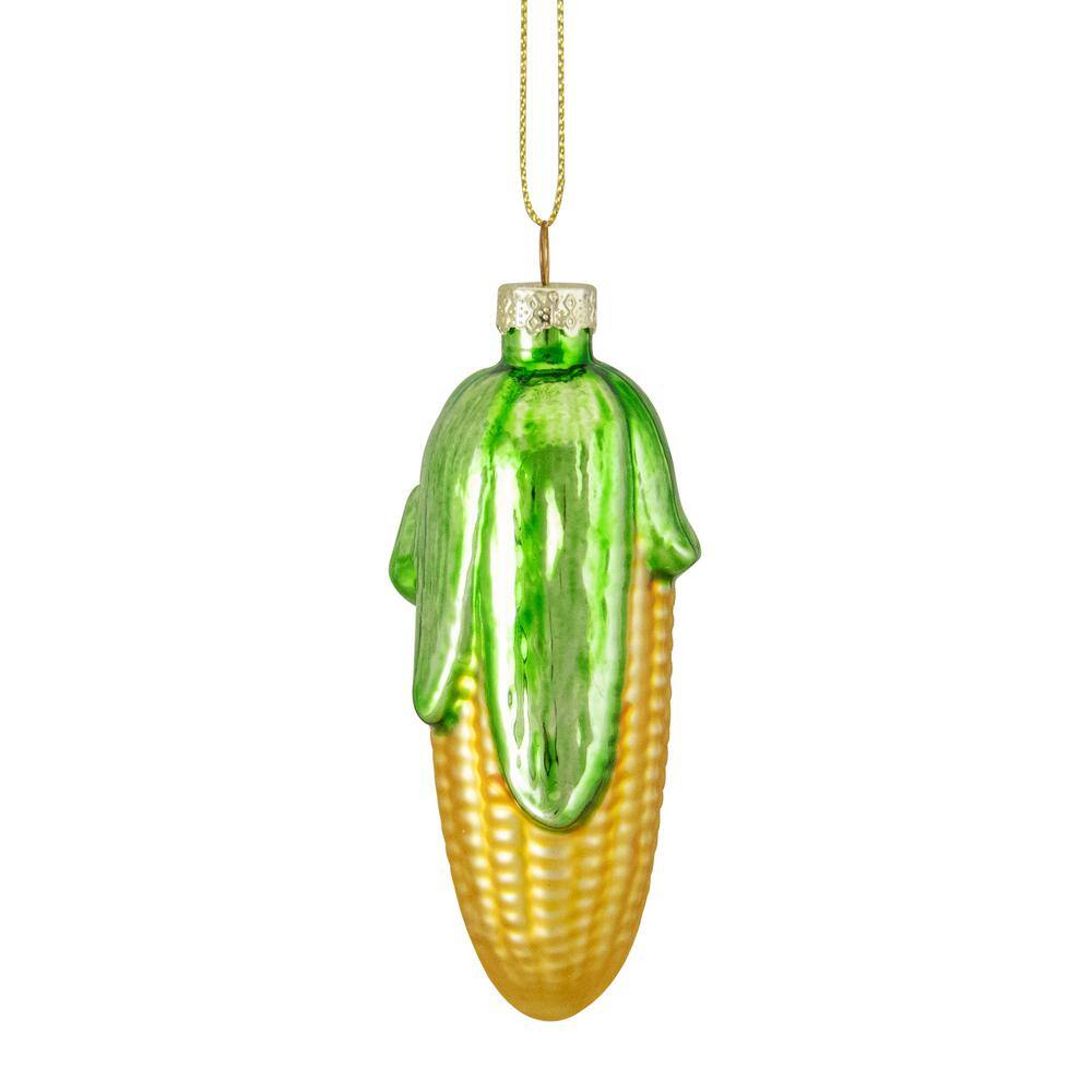 3.5 in. Yellow and Green Corn on the Cob Glass Christmas Ornament - Hercitys