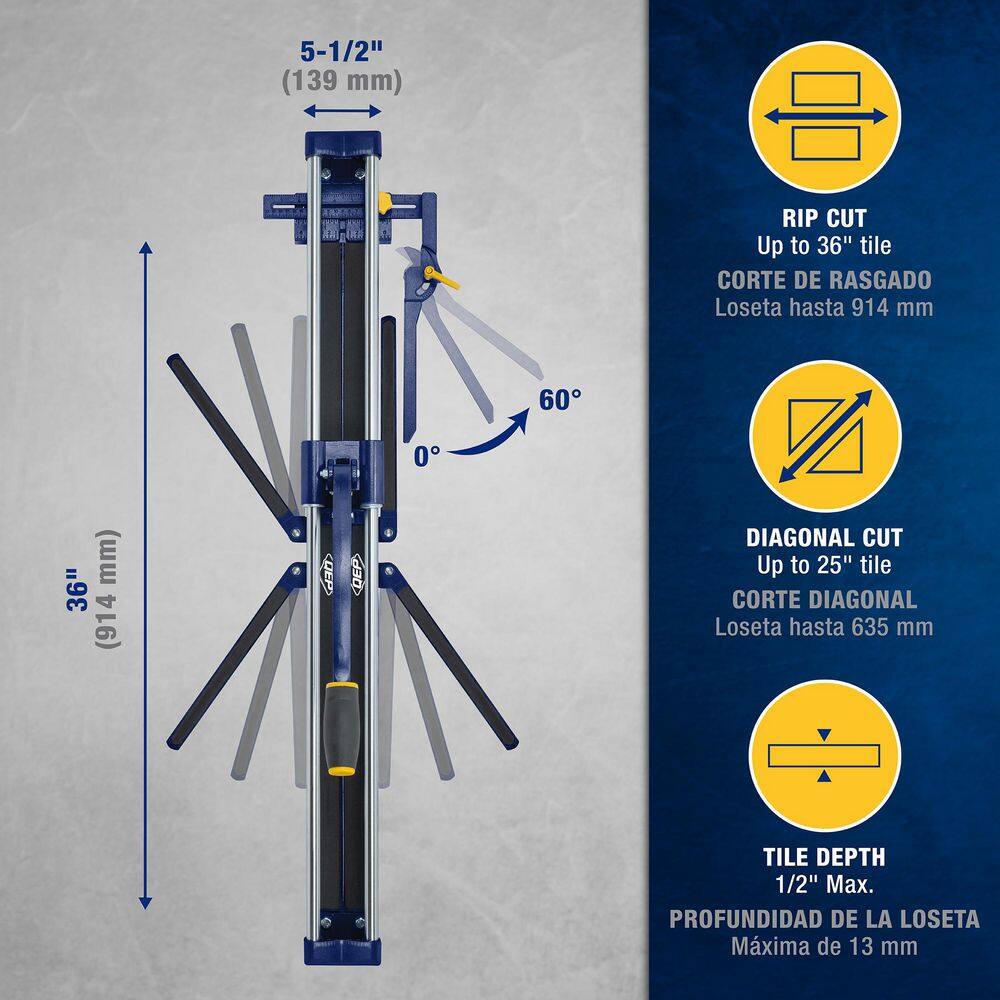 36 in. Slimline Manual Tile Cutter with Steel Blade and Adjustable Tungsten-carbide 7/8 in. Scoring Wheel - Hercitys