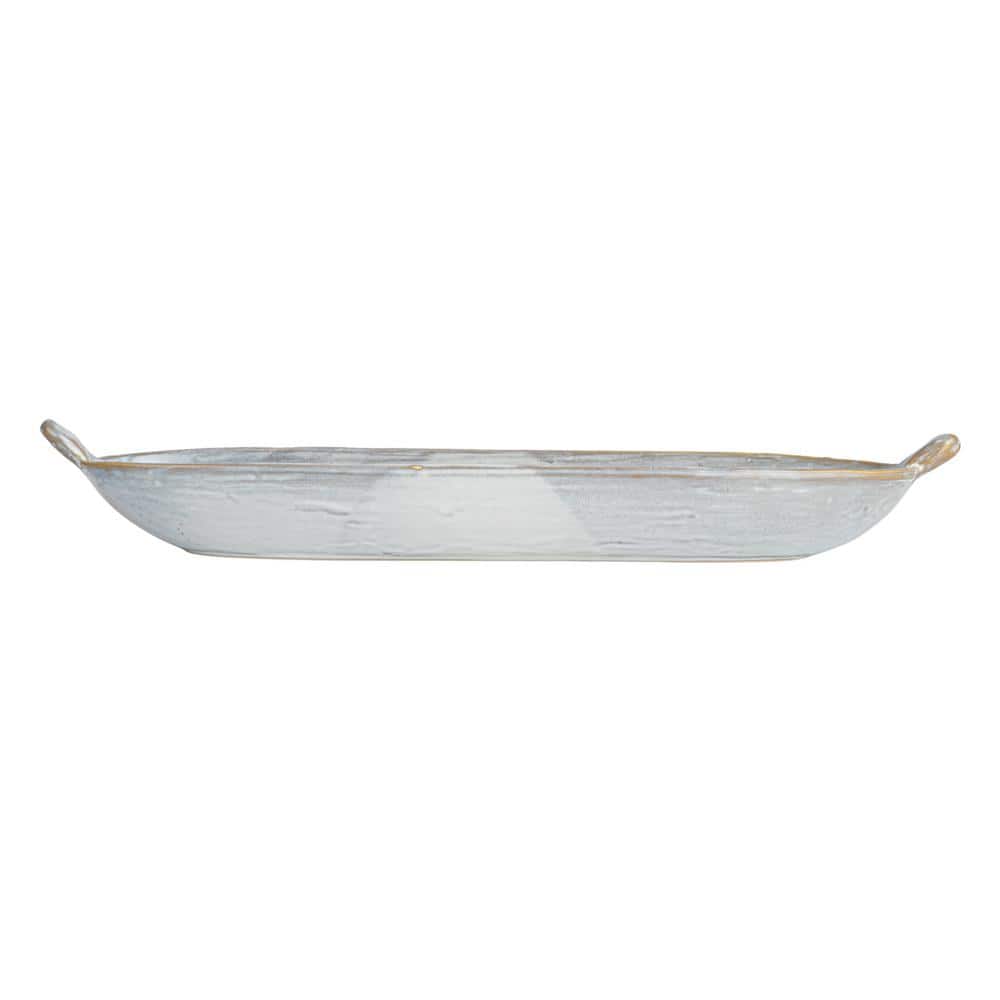 13.4 in. White Long Stoneware Serving Platter with Reactive Glaze - Hercitys