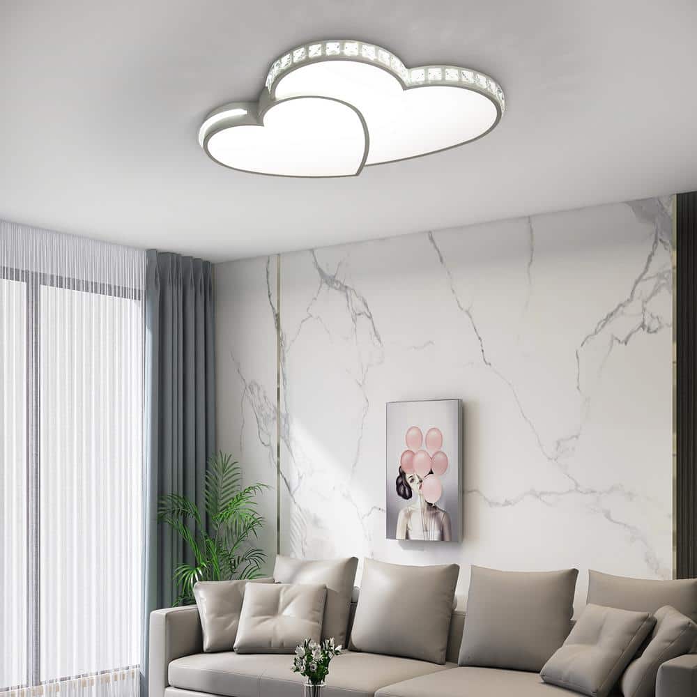 20 in. 1-Light White Integrated LED Flush Mount Heart Shape Design Ceiling Light - Hercitys
