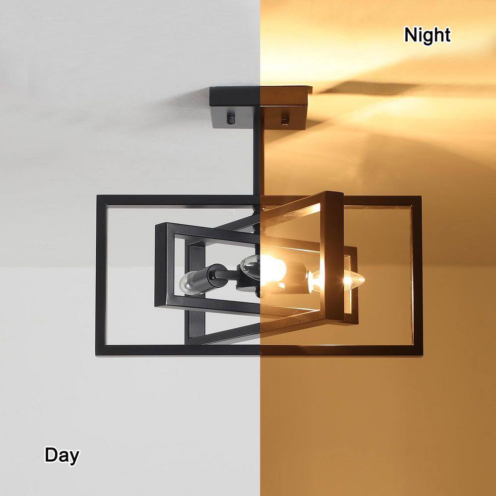 15.8 in.  3-Light Black Farmhouse Rectangle Semi Flush Mount Ceiling Light Bulb Not Included - Hercitys