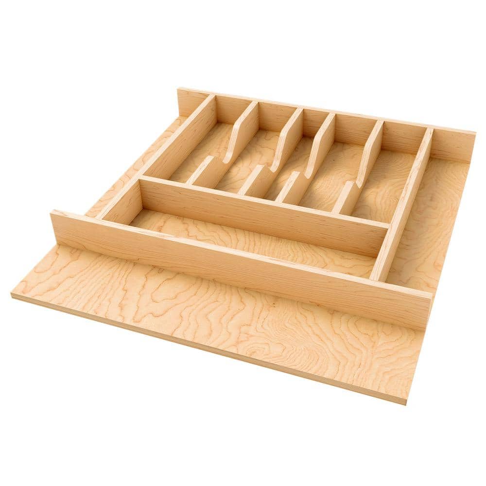 2.36 in. H x 19.25 in. W x 19.49 in. D Light Brown Wooden Utensil Drawer Insert - Hercitys