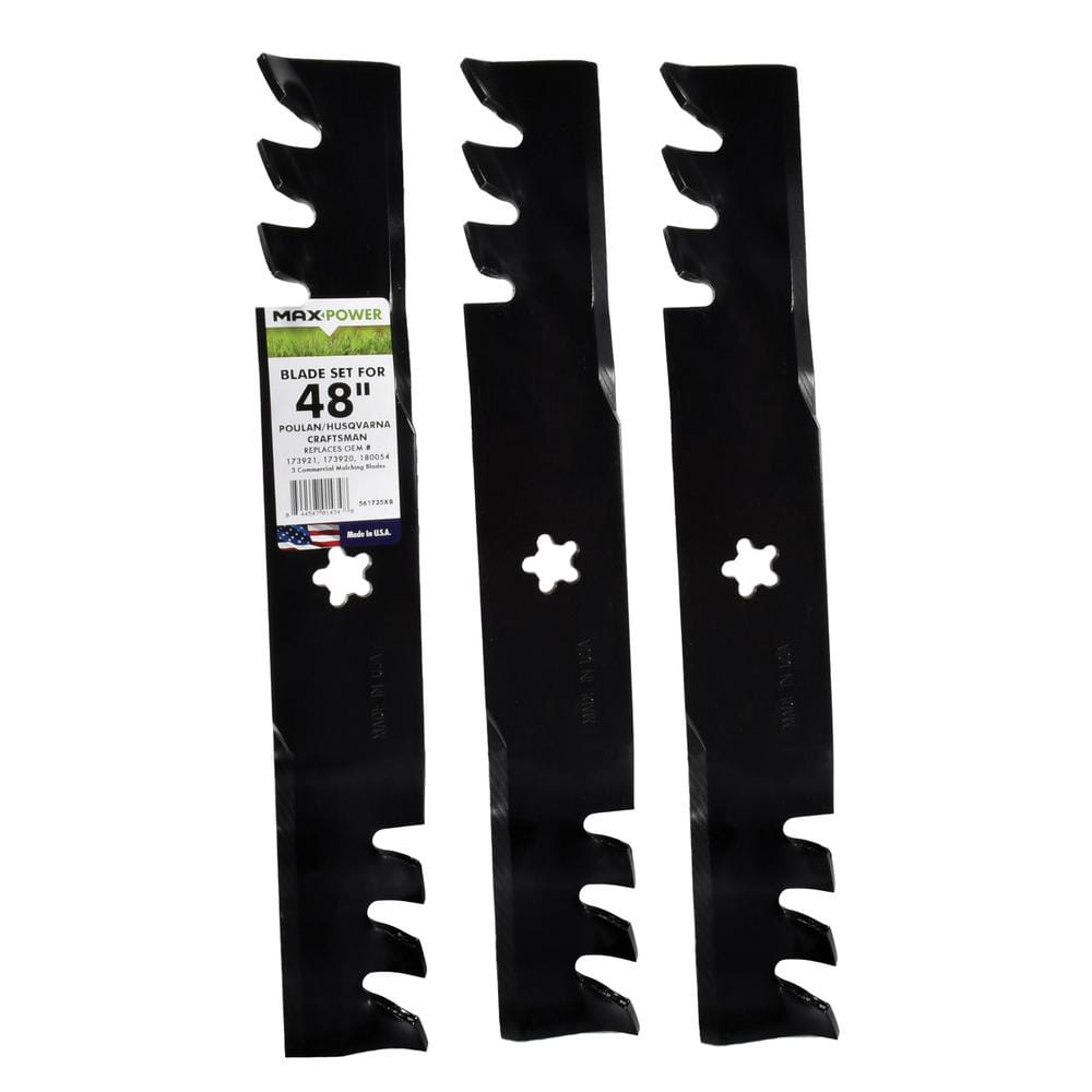 3 Blade Commercial Mulching Set for Many 48 in. Cut Craftsman, Husqvarna, Poulan Mowers Replaces OEM #’s 532173921 - Hercitys