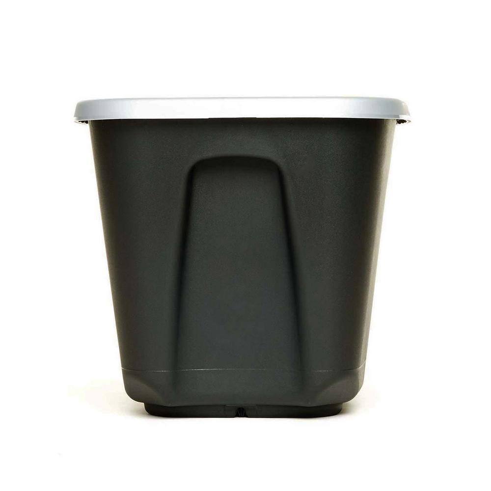 10 gal. Durable Molded Plastic Storage Bin with Secure Lid in Black and Silver - Hercitys