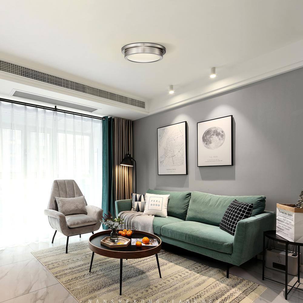 14 in. Light Brushed Nickel 25-Watt Adjustable CCT Integrated LED Flush Mount - Hercitys