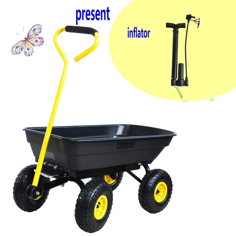 2.5 cu. ft. Metal Garden Cart with Steel Frame and 10 in. Pneumatic Tires 300 lbs. - Hercitys