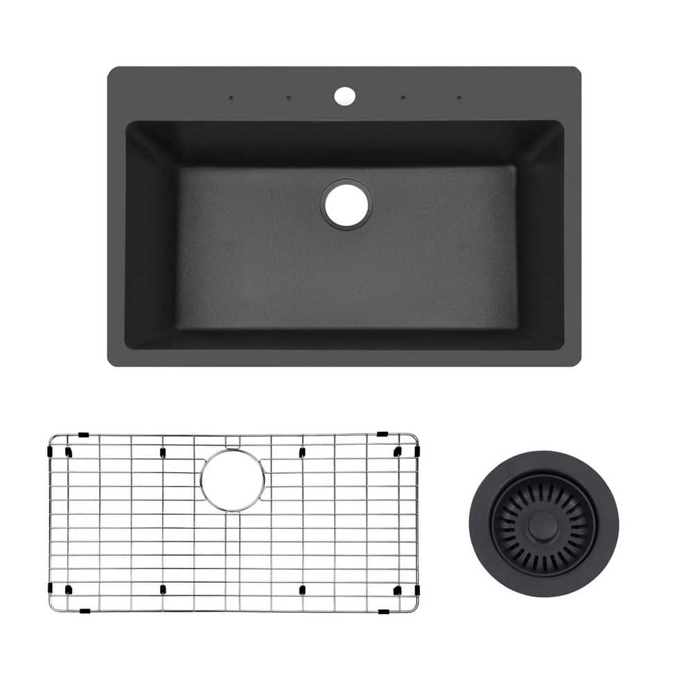 33 in. Drop-in/Undermount Single Bowl Quartz Kitchen Sink in White - Hercitys