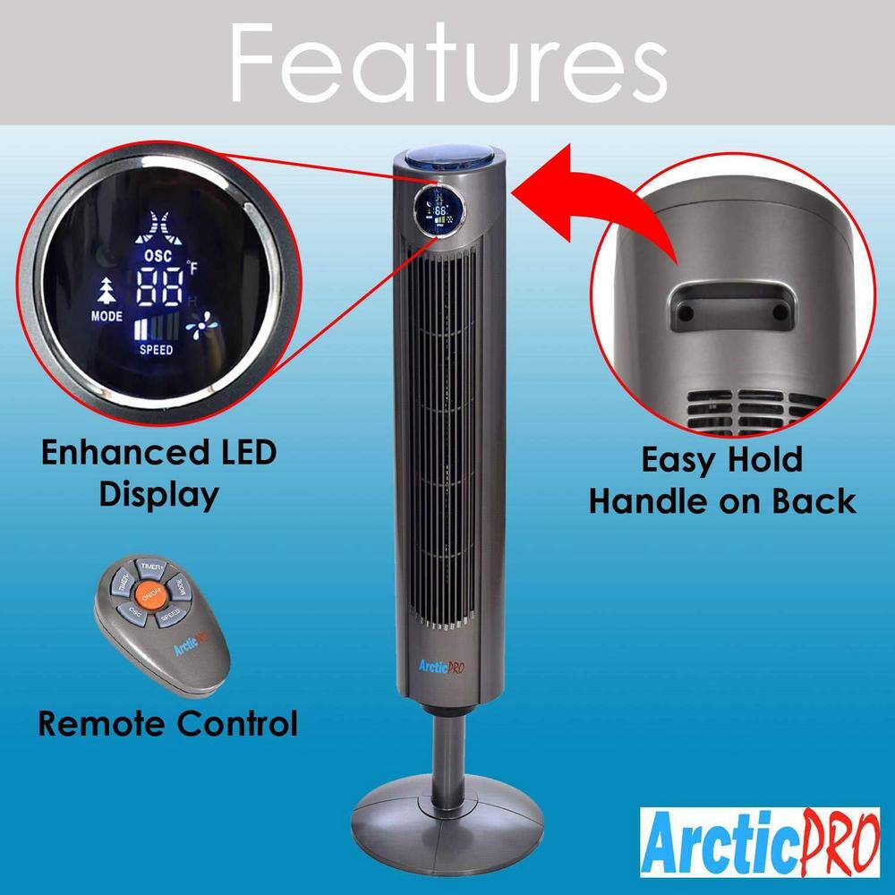 42 in. 3 Fan Speeds Oscillating Tower Fan in Dark Gray with Remote Control - Hercitys