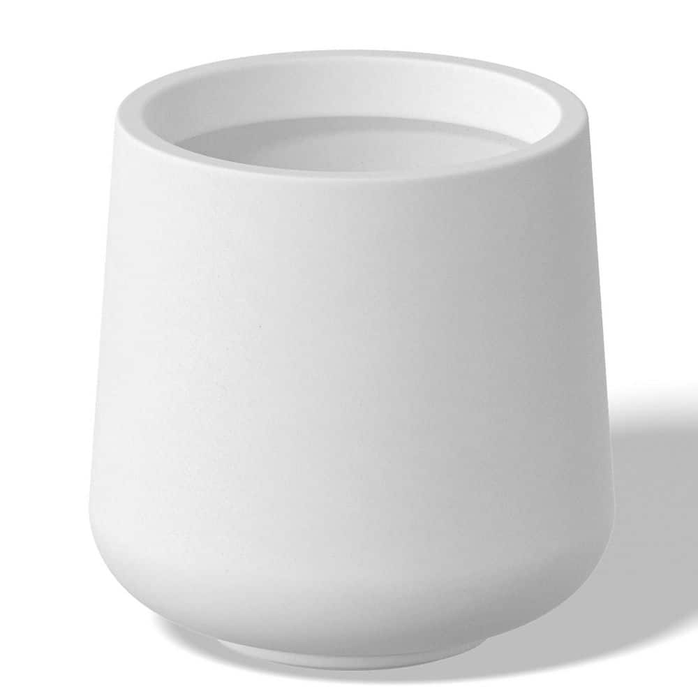 13.5 in. Medium Crisp White(Enhanced Interior) Concrete Round Planter / Pot with Drainage Holes - Hercitys