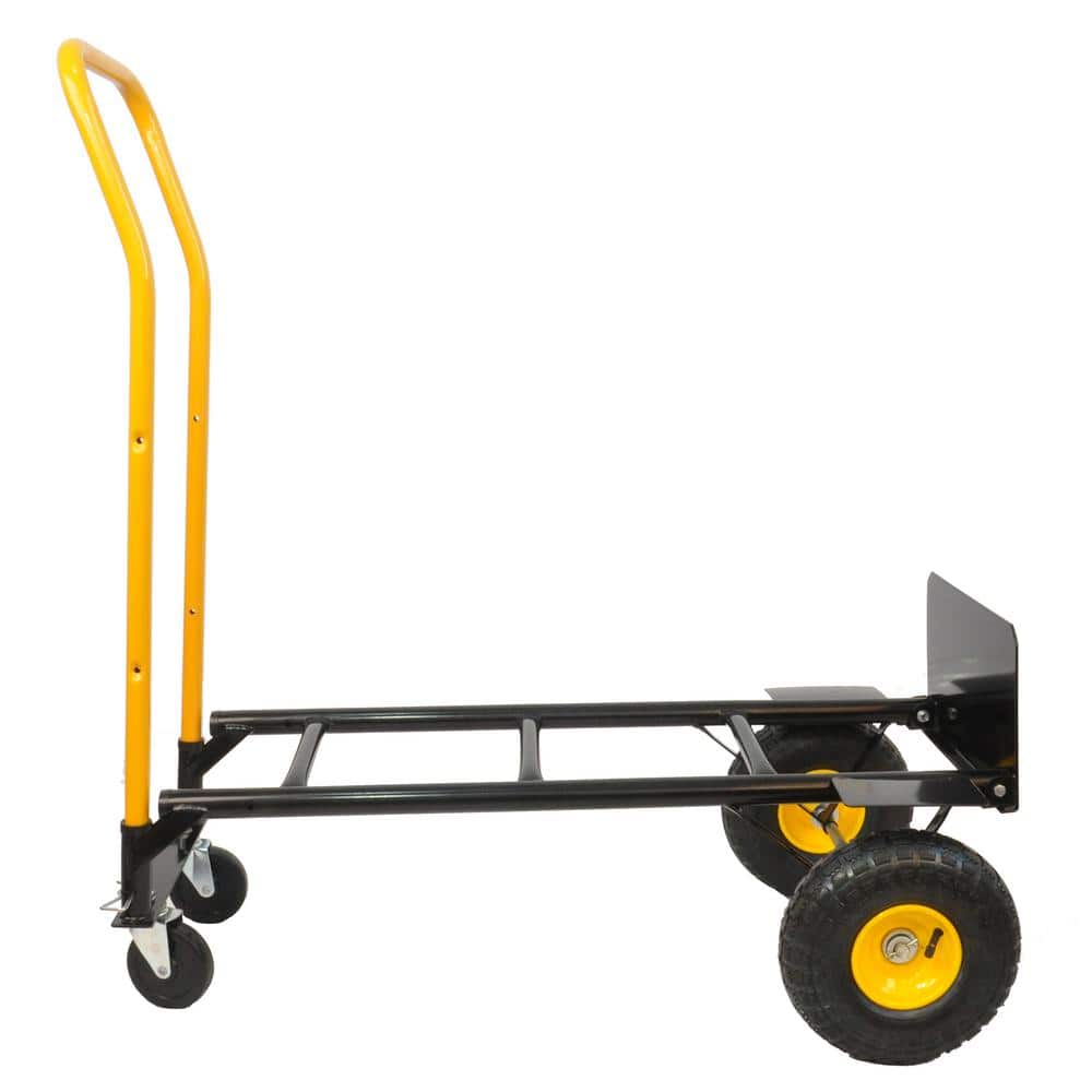2.34 cu. ft. Yellow Black Metal Garden Cart with Convertible Design 2 Wheel Dolly Cart and 4 Wheel Push Cart - Hercitys