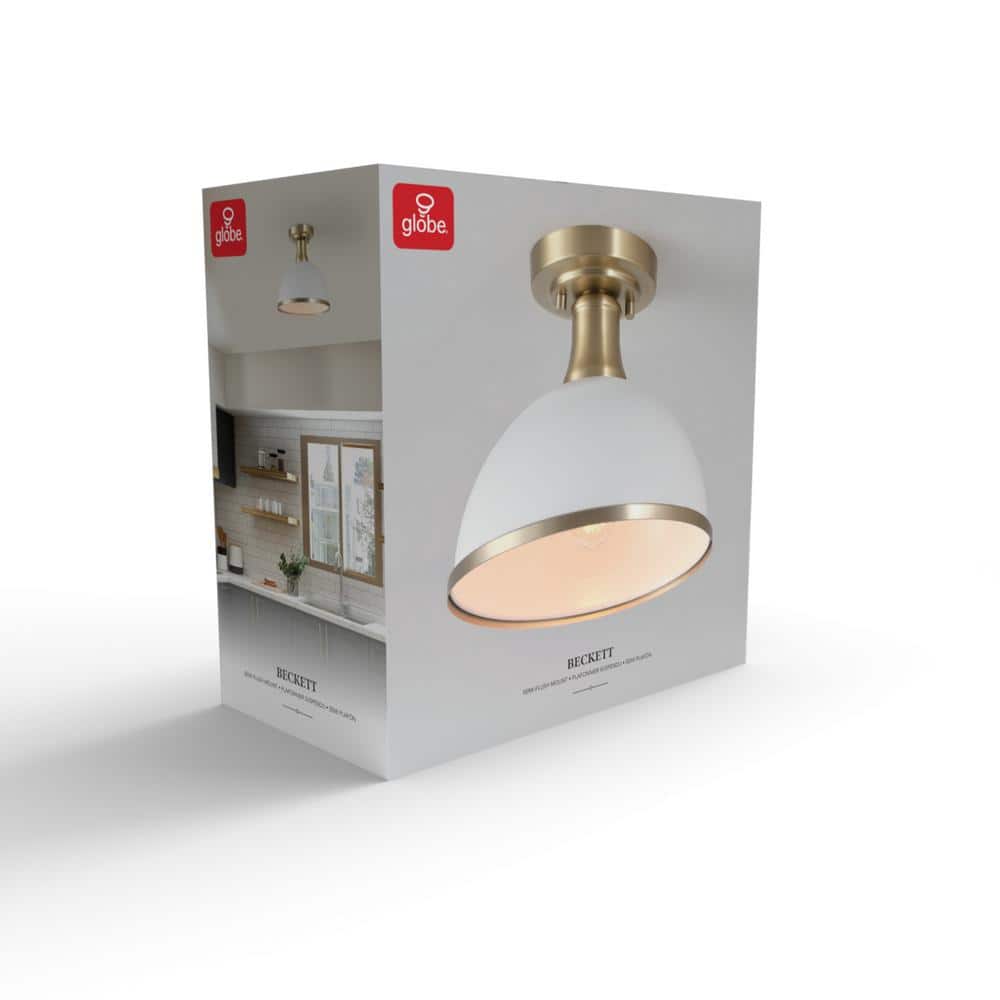 10 in. 1-Light Matte White Semi-Flush Mount Ceiling Light with Matte Brass Accents - Hercitys