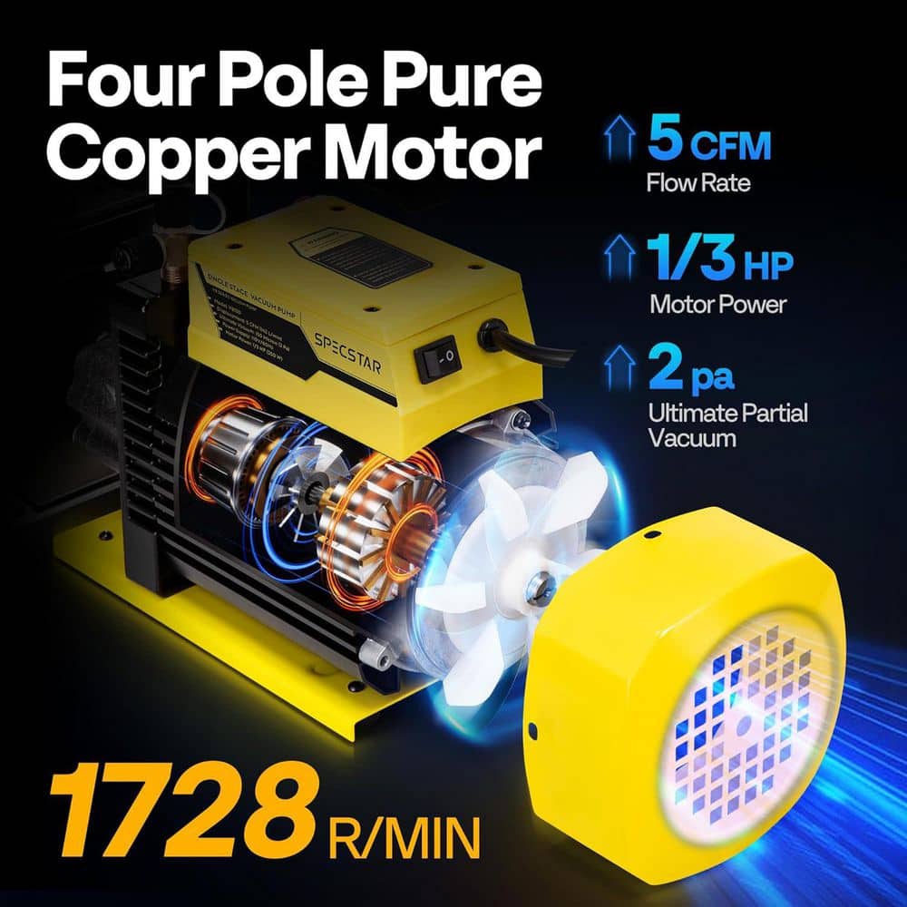 1/3 HP 5 CFM 1-Stage HVAC Vacuum Pump and 4 Way AC Manifold Gauge Set with Leak Detector - Hercitys