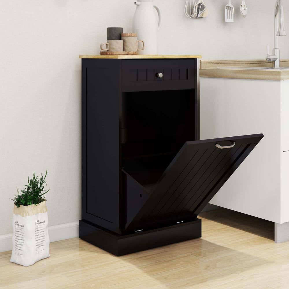 20 in Single Compartment Tilting Black Kitchen Trash Cabinet with 1 Drawer - Hercitys