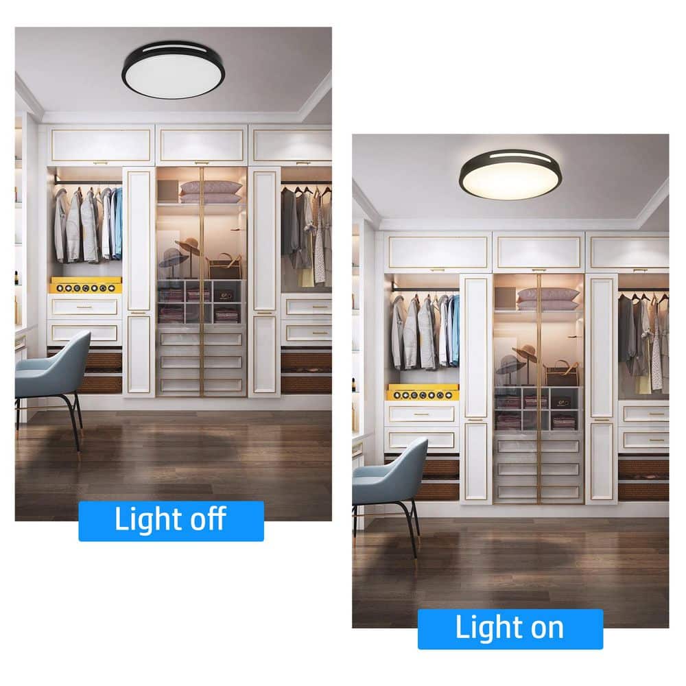 13 in. Adjustable CCT Black Integrated LED Flush Mount – 1500 Lumens Ceiling Light Fixture (2-Pack) - Hercitys