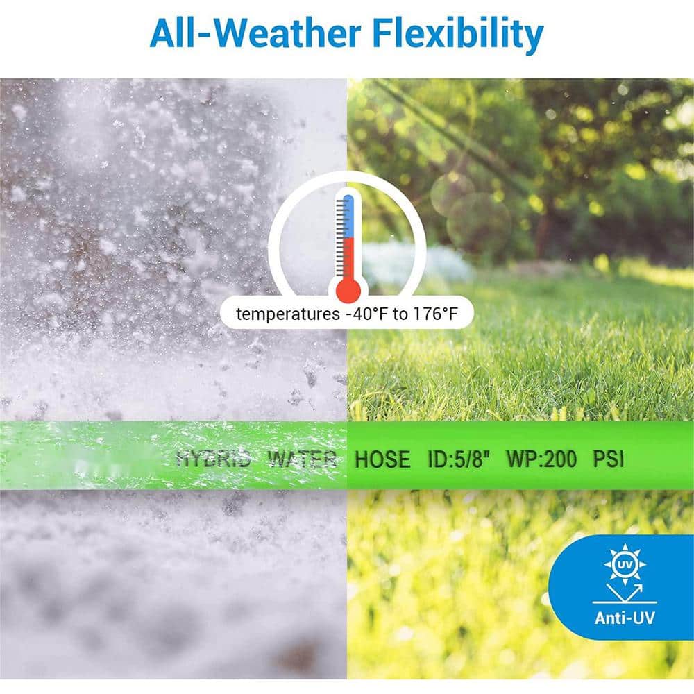 5/8in. x 10 ft. Water Hose with Swivel Grip, Heavy-Duty, Lightweight, Flexible Hose, 3/4 in. Solid Fittings - Hercitys
