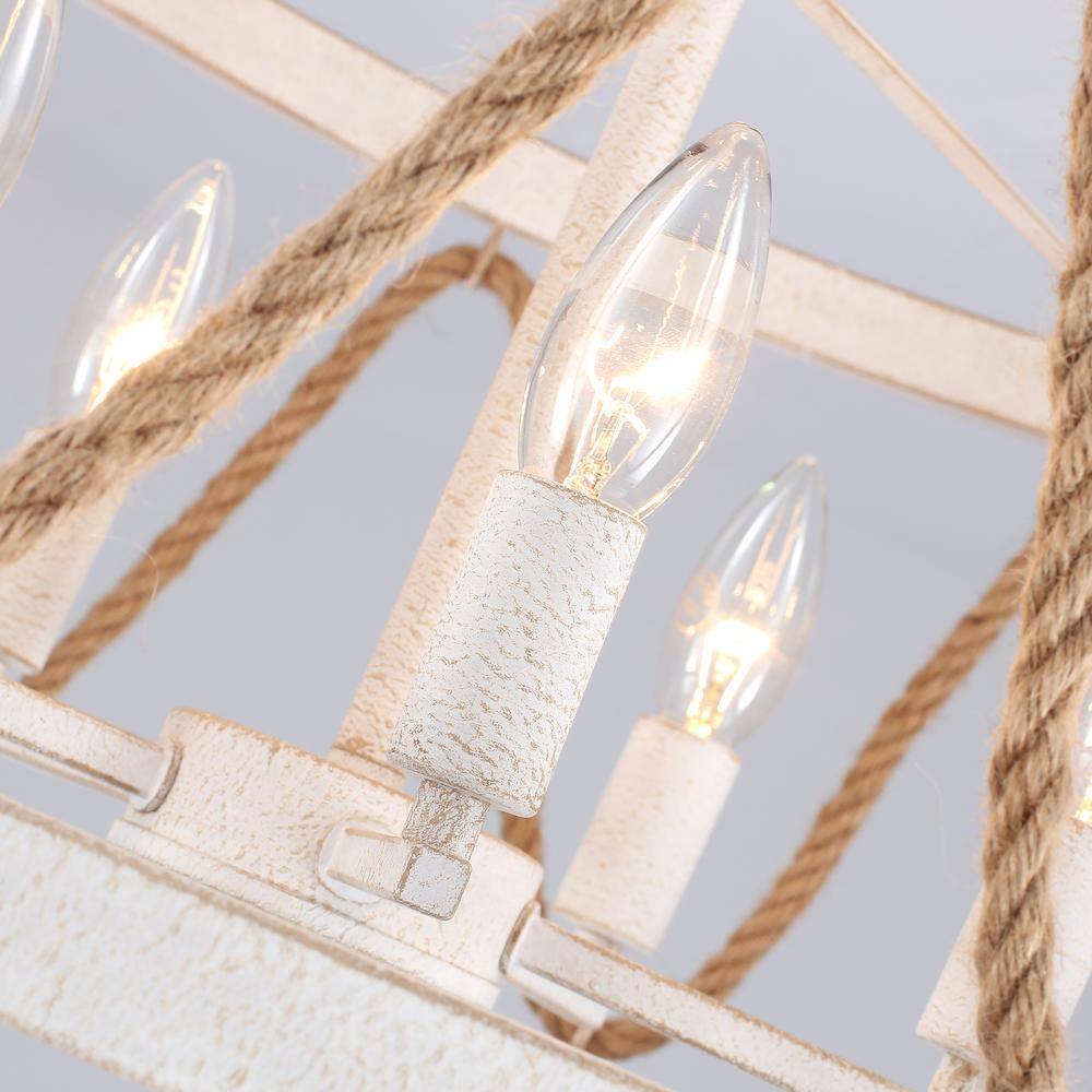 19.68 in. 5-Light White Drum Metal Hemp Rope Semi-Flush Mount Light，No Bulbs Included - Hercitys