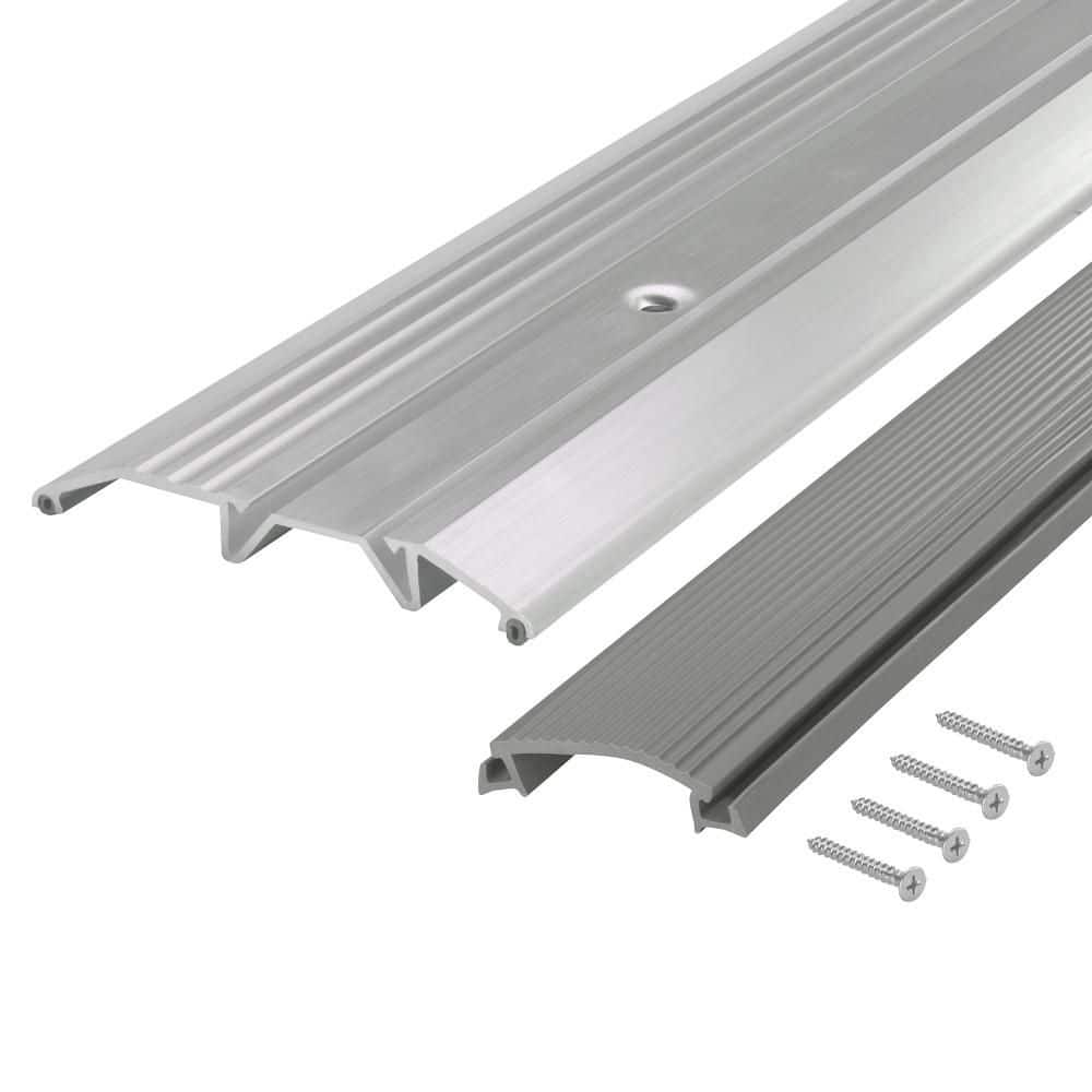 3-3/4 in. x 3/4 in. x 72 in. Silver Aluminum and Vinyl Heavy-Duty Low-Profile Threshold - Hercitys