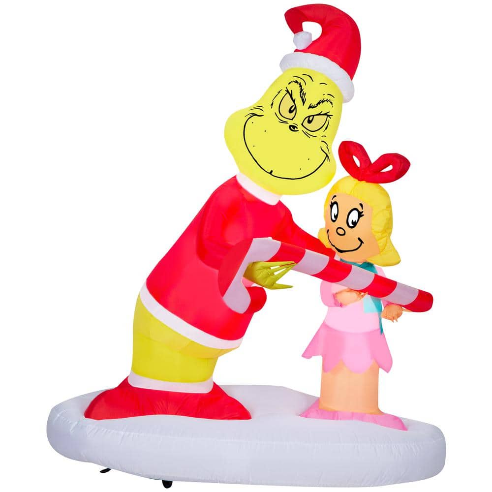 5.5 ft. H x 3 ft. W x 4 ft. L LED Lighted Christmas Inflatable Airblown-Grinch Passing Out Candy Canes to Cindy Lou-LG - Hercitys