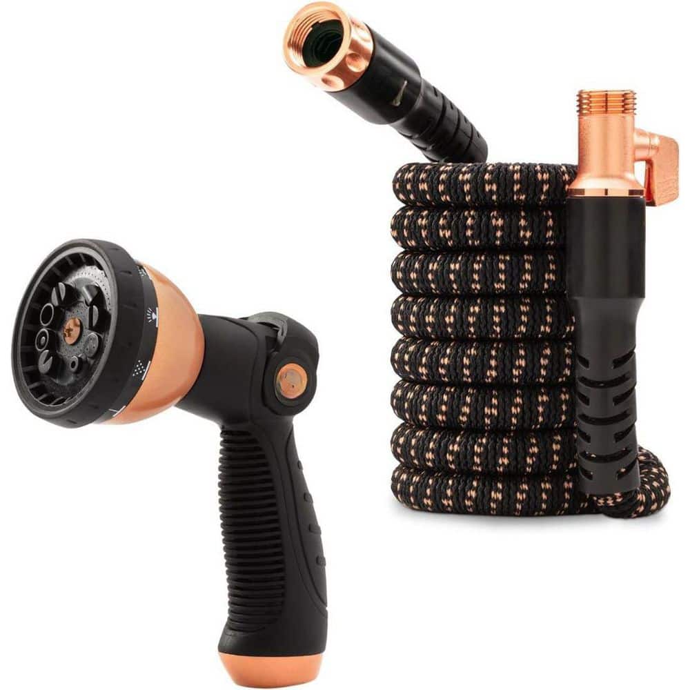 3/4 in. Dia x 25 ft. Expandable Garden Hose with 10-Spray Nozzle for Watering and Car in Black/Copper - Hercitys
