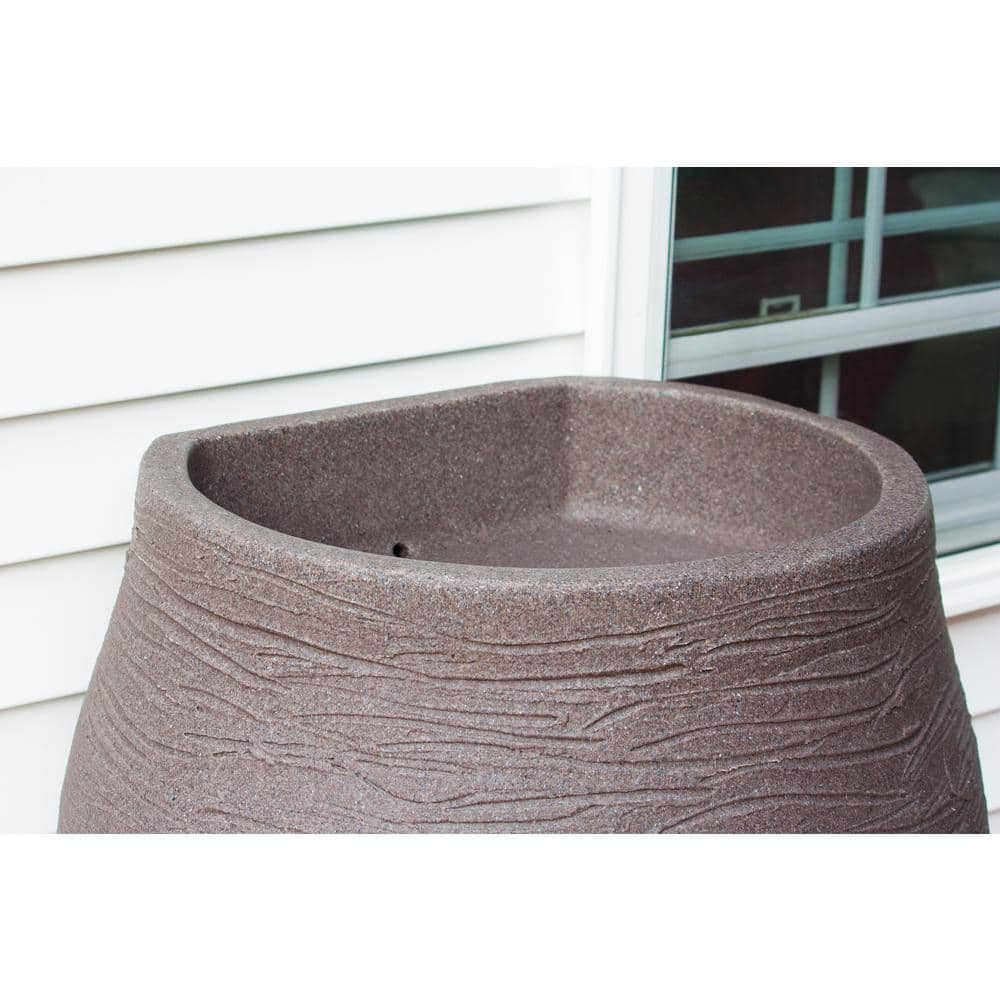 50 Gal. Earth Brown Water Urn Flat-Back Rain Barrel with Integrated Planter and Diverter Kit - Hercitys