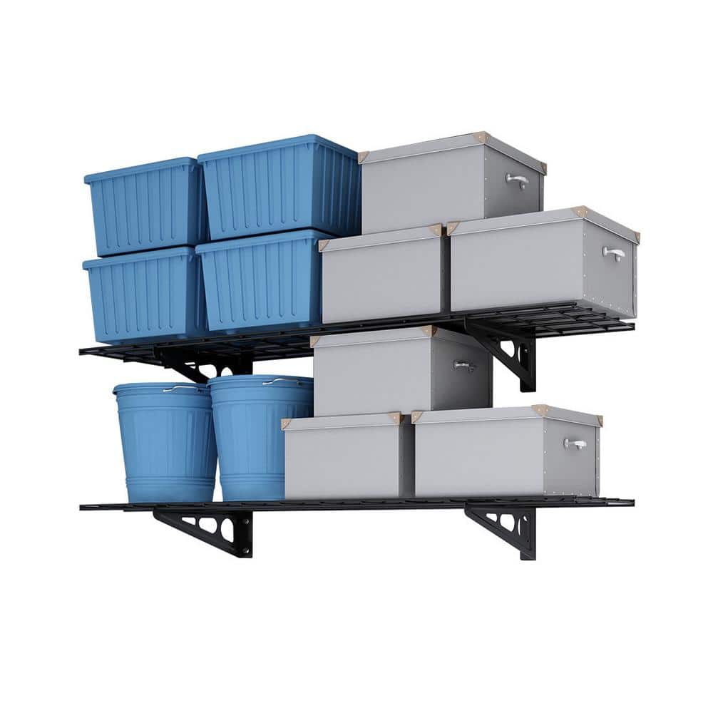 12 in. x 48 in. Steel Garage Wall Shelf with Brackets in Black - Hercitys