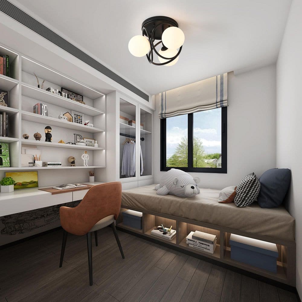 11.81 in. 3-Light Black Industrial Semi-Flush Mount Ceiling Light with Frosted Glass Shade - Hercitys