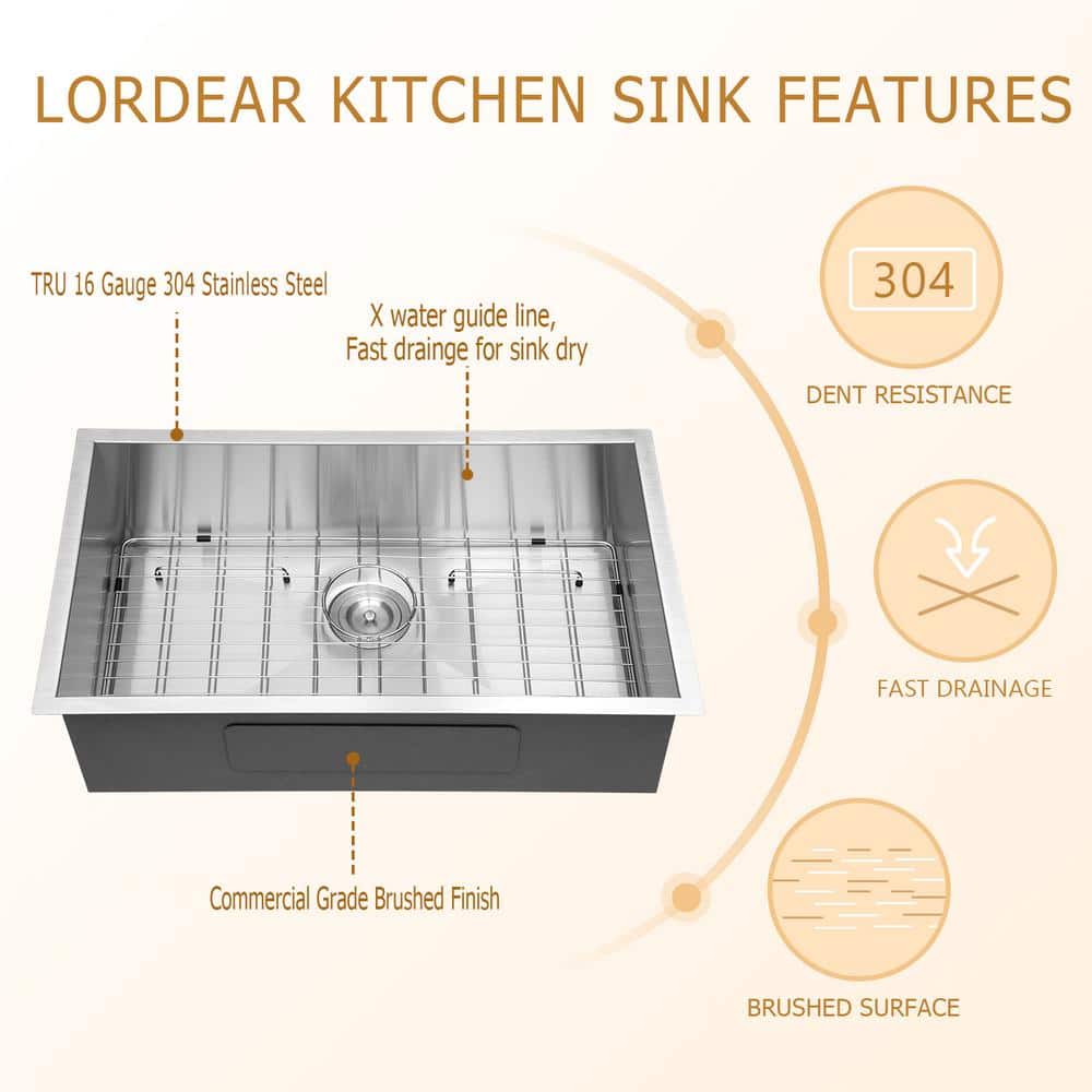 26 in. Drop-In/Undermount 16-Gauge Stainless Steel Single Bowl Kitchen Sink with Basket Strainer - Hercitys