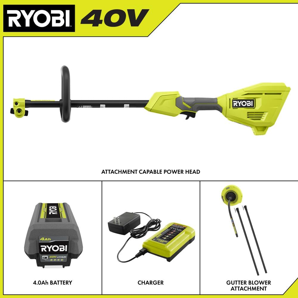 40V Expand-It Cordless Battery Attachment Capable Powerhead Kit & Gutter Blower with 4.0 Ah Battery and Charger - Hercitys