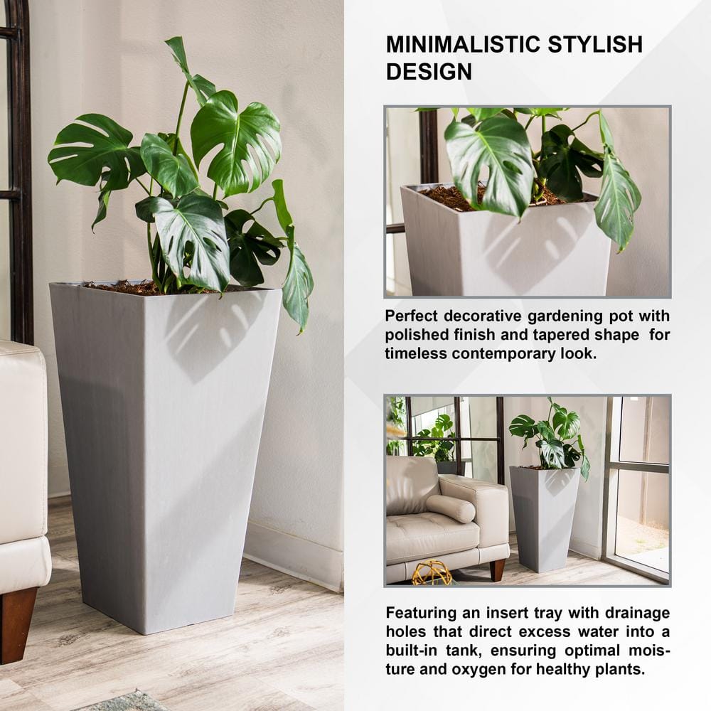 30 in. Tall Modern Square Planter, Tapered Floor Planter for Indoor and Outdoor Planter, Patio Decor, Gray - Hercitys
