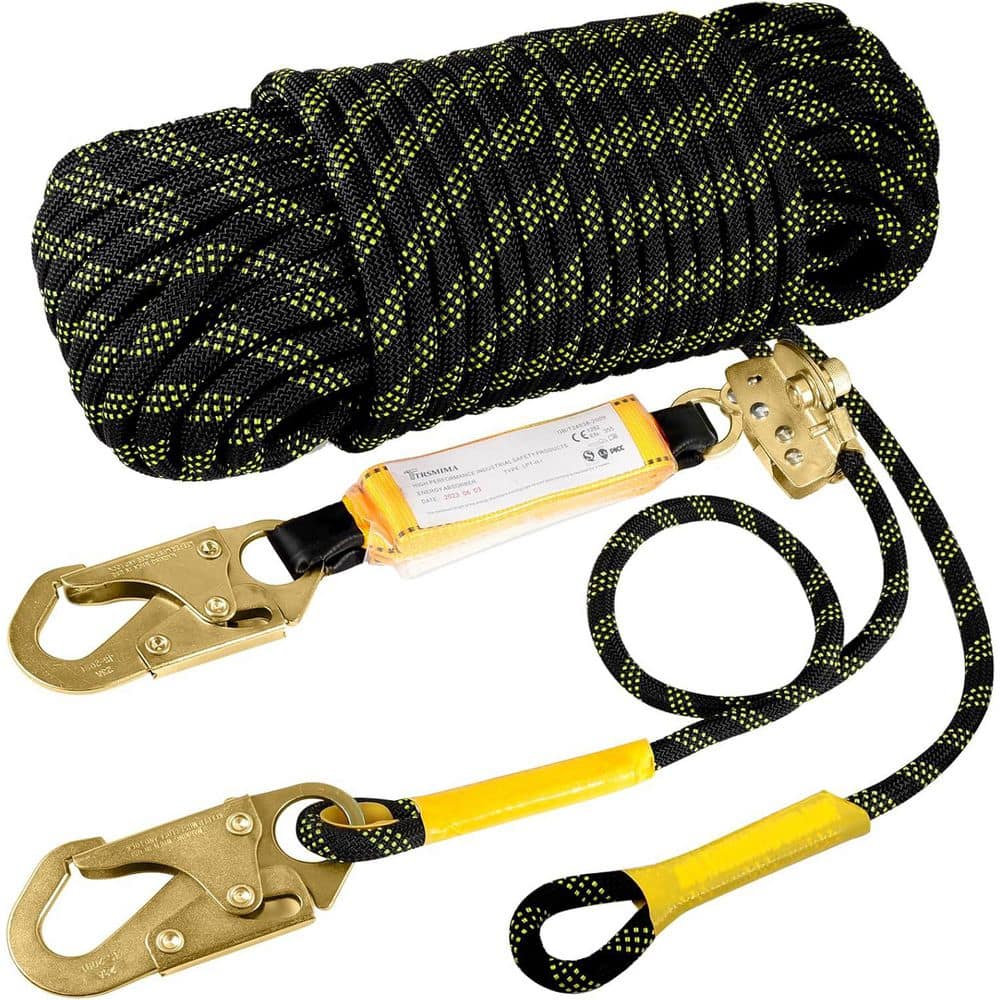 25 ft. Rope Harness Safety Lanyard with Grab Snap Hooks Shock Absorber Heavy Duty Roof Safety Equipment - Hercitys