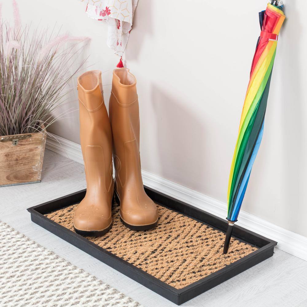 24.5 in. x 14 in. x 1.5 in. Natural and Recycled Rubber Boot Tray with Tan and Black Coir Insert - Hercitys