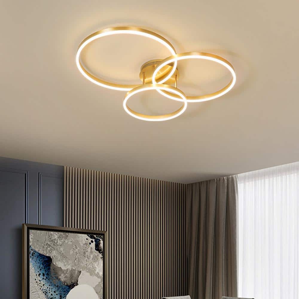 31 in. 3-Light Gold Dimmable LED Semi-Flush Mount with Acrylic Shade - Hercitys