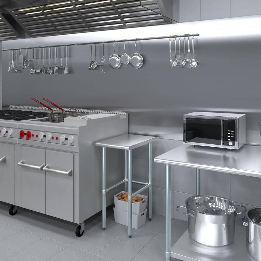 24 in. x 15 in. Stainless Steel Open Base Kitchen Utility Table Metal Prep Table - Hercitys