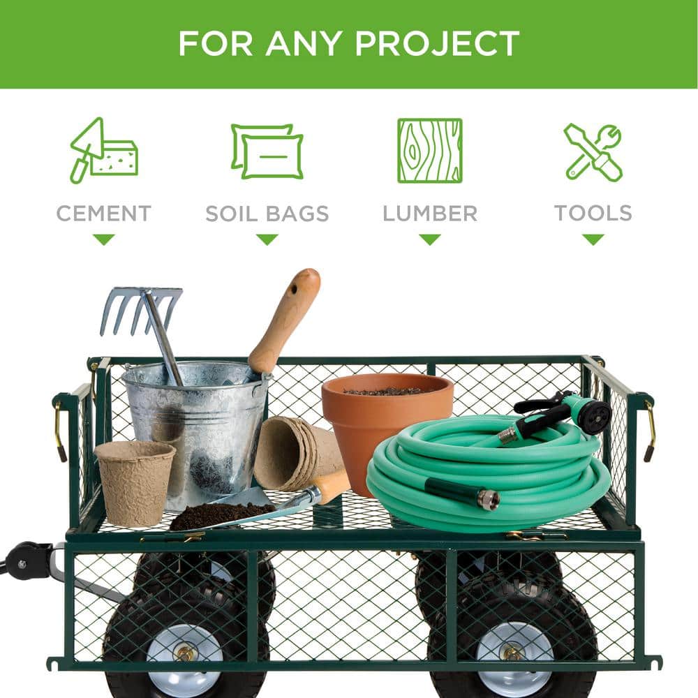 3 cu.ft. Green Steel Garden Wagon Garden Cart with Removable Sides, Handle - Hercitys