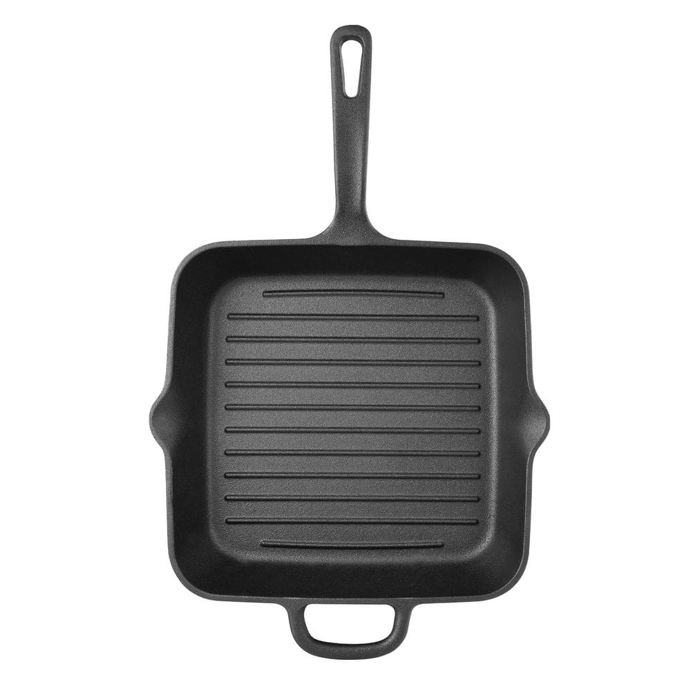 10 in. Cast Iron Grill Pan with Helper Handle - Hercitys