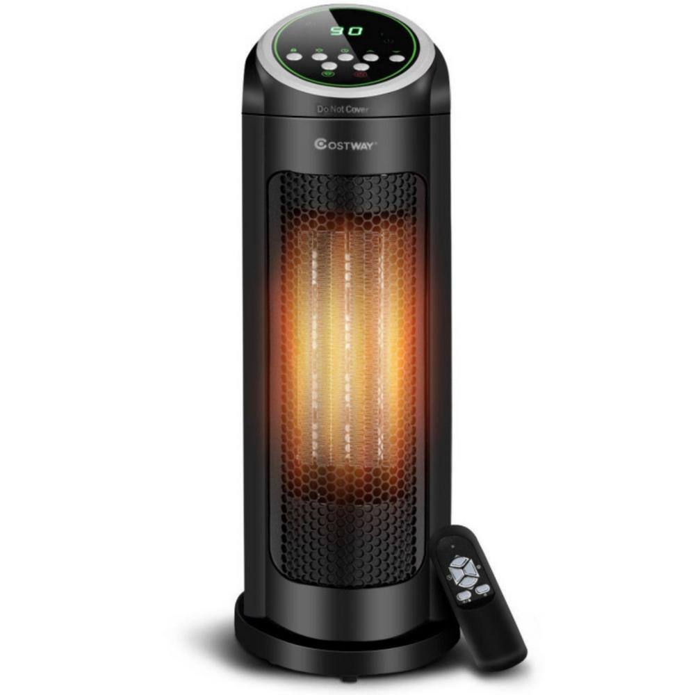 1500W 17 in. Portable Oscillating PTC Electric Ceramic Space Heater with LED, 12-Hour Timer, Handle and Remote Control - Hercitys