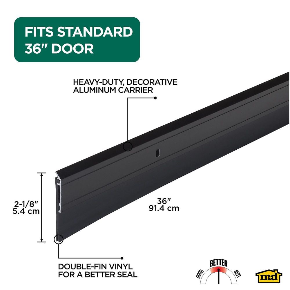 0.25 in. x 36 in. Black Aluminum Screw-On Door Sweep Door Weatherstripping - Hercitys
