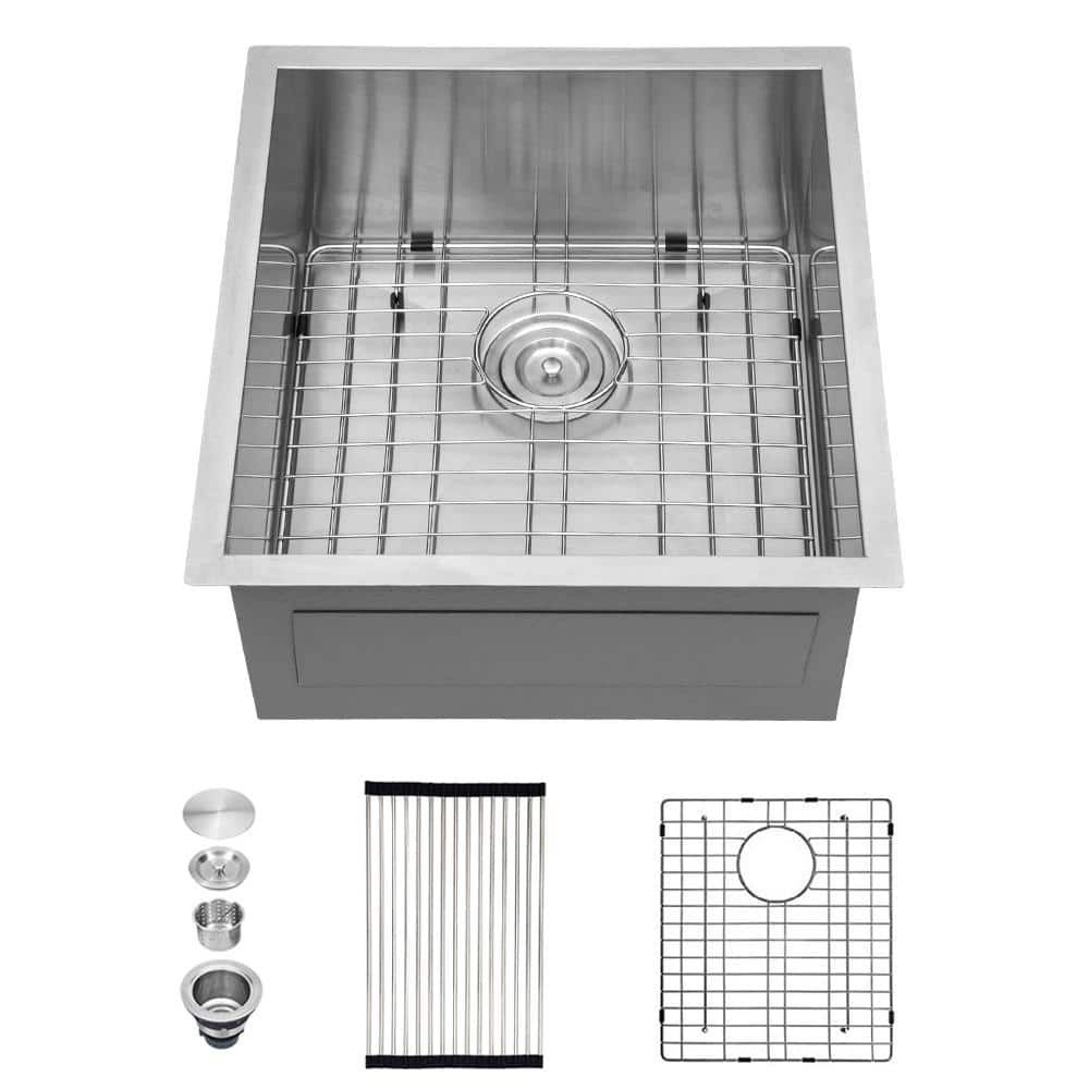 13 in. Undermount Single Bowl 18-Gauge Brushed Nickel Stainless Steel Kitchen Sink with Bottom Grids - Hercitys