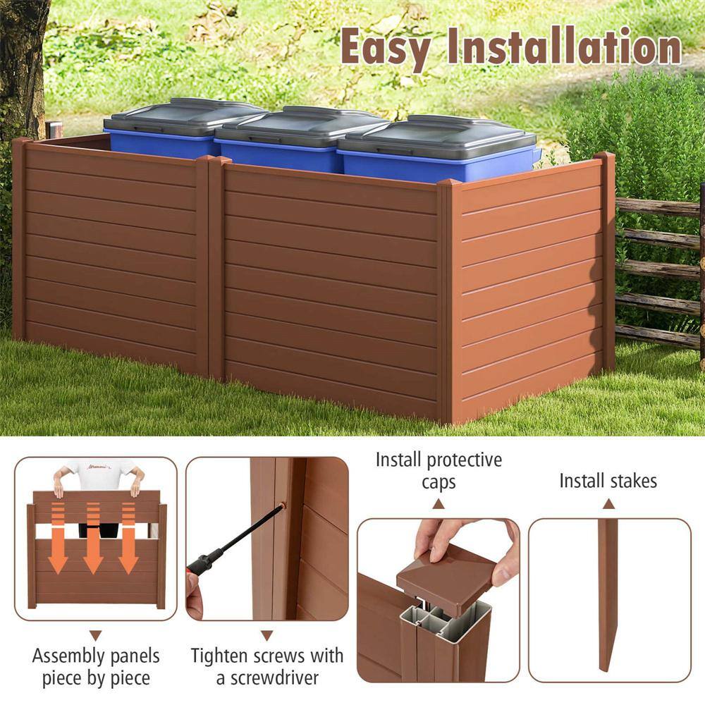 37.5 in. Plastic Garden Fence Screen Panel Kit with 3-Ground Stakes in Brown (Set of 2) - Hercitys
