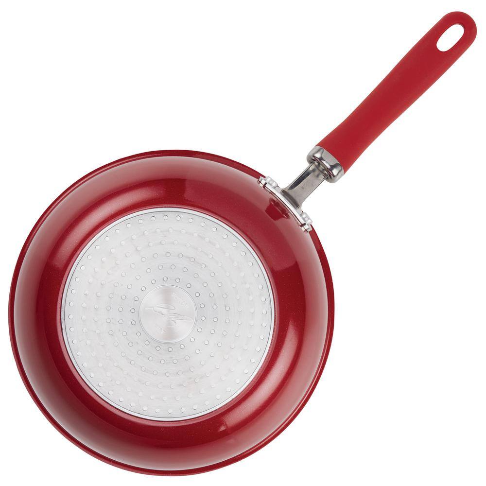 10 in. Aluminum Nonstick Skillet Create Delicious in Red Shimmer with Glass Lid - Hercitys