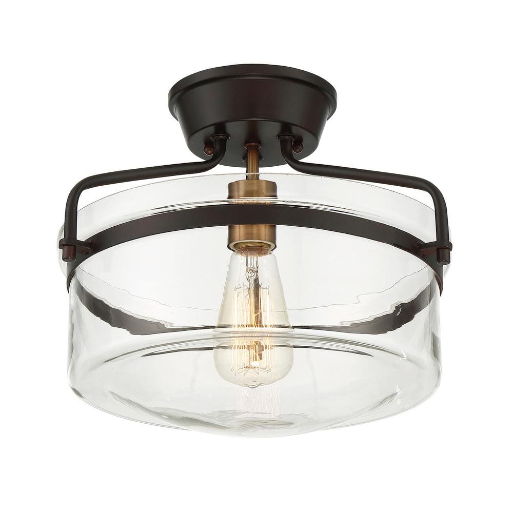 13.25 in. W x 11 in. H 1-Light Oil Rubbed Bronze Semi-Flush Mount Ceiling Light with Clear Glass Shade - Hercitys