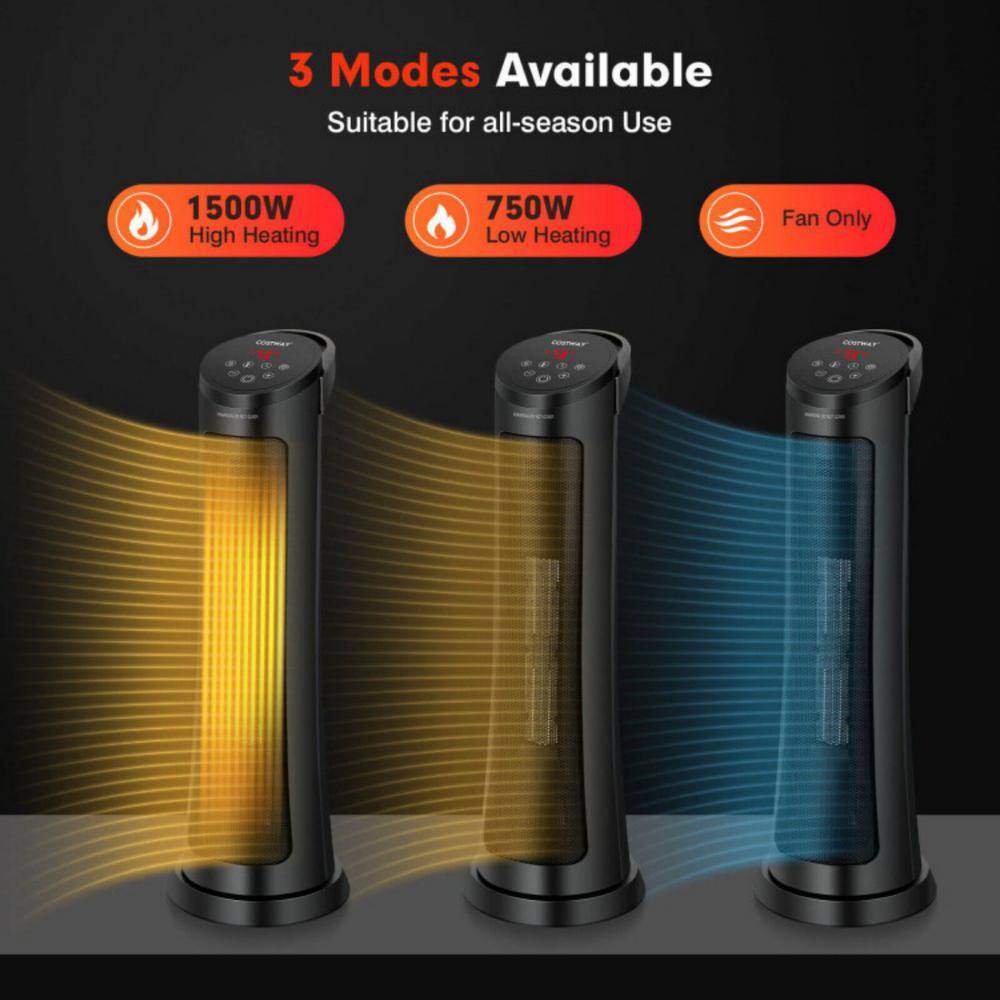 1500-Watt 29 in. H Fast Heating PTC Ceramic Space Heater with Remote Control, 24H Timer, Handle and Heat up to 215 sq.ft - Hercitys