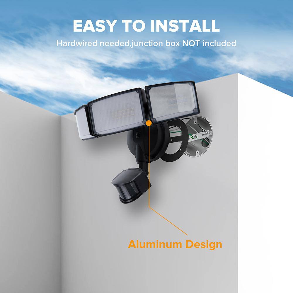 3-Head 342 Watt Equivalent Integrated LED Black Weather Resistant Motion Sensing Area Light - Hercitys