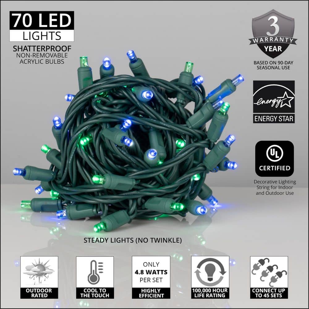 24 ft. 70-Light Blue and Green 5 mm LED Mini Light Set - Hercitys