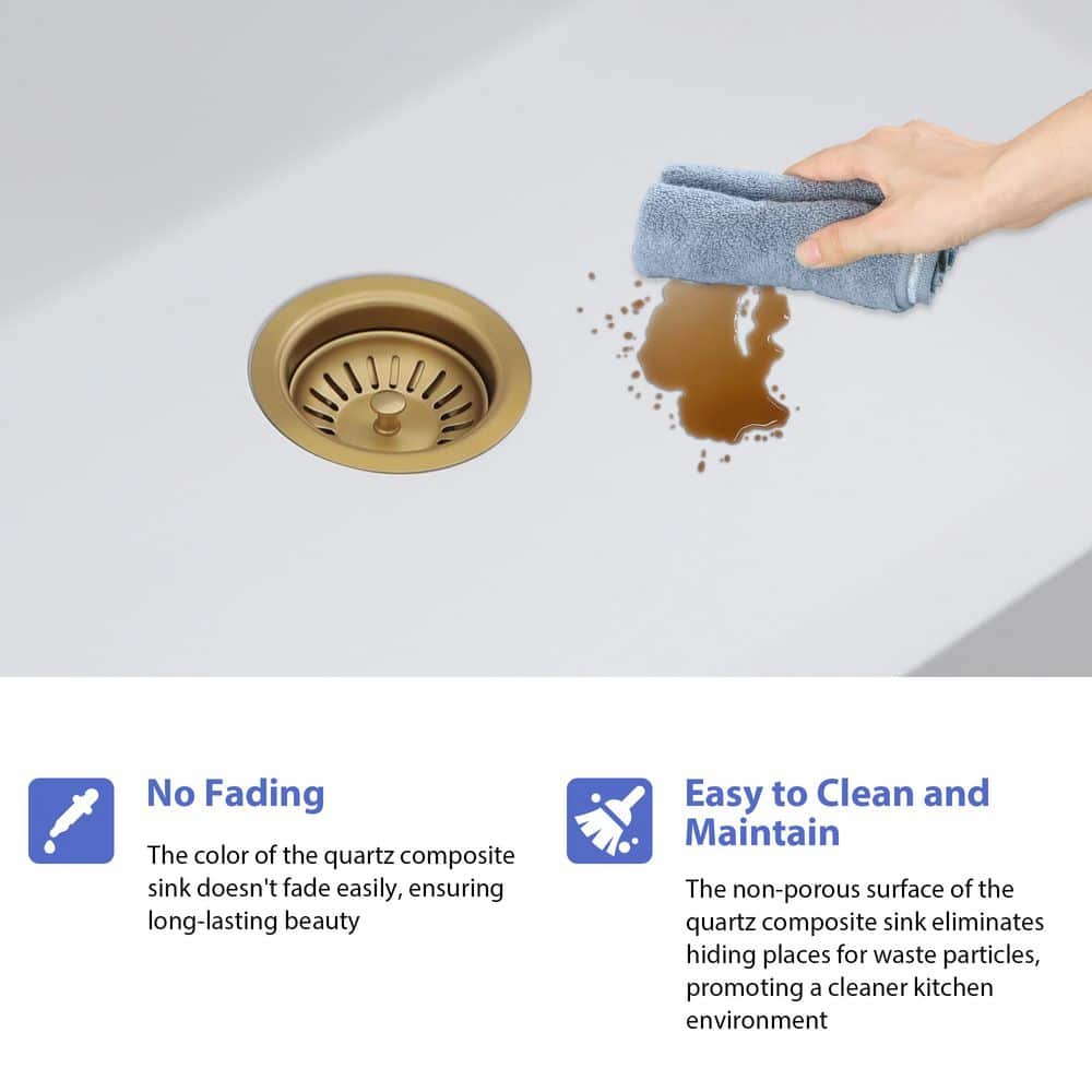 18 in. Undermount Single Bowl White Quartz Composite Kitchen Sink with Bottom Grids - Hercitys