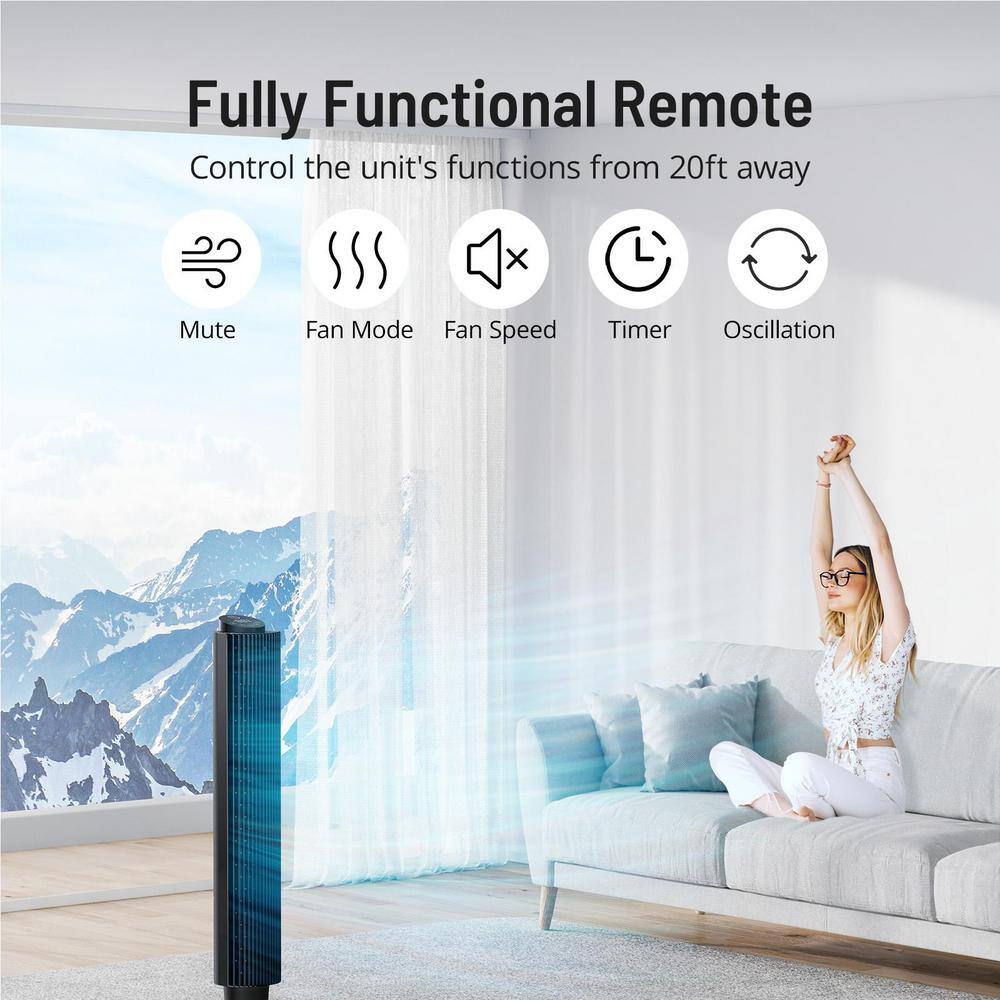43 in. 5 Fan Speeds Tower Fan in Black with Handy Remote and Timer - Hercitys