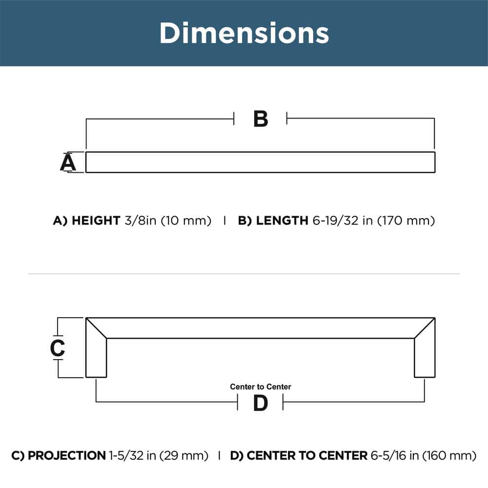 10-Pack Simple Modern Square 6-5/16 in. (160 mm) Modern Matte Black Cabinet Drawer Pulls - Hercitys