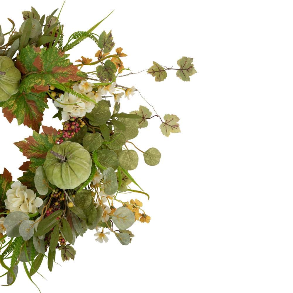 24 in. Unlit Pumpkins and Berries Artificial Fall Harvest Twig Wreath - Hercitys